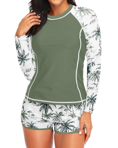 Women's Long Sleeves Rash Guard - 2 Piece Swimsuits with Built in Bra Swim Shirt and Shorts with Pockets4