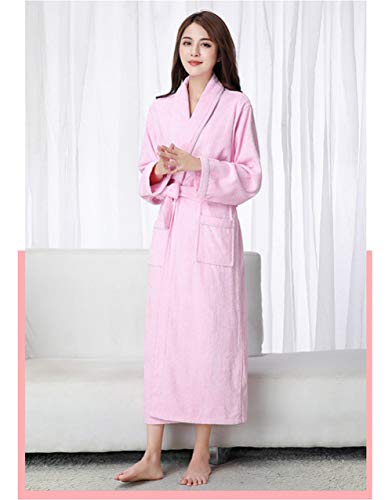 HAIBI Women Robes Cotton Toweling Terry Extra Long Robe Lovers Soft Bathrobes Ladies Nightrobe Sleepwear Casual Home,Pin'K,M