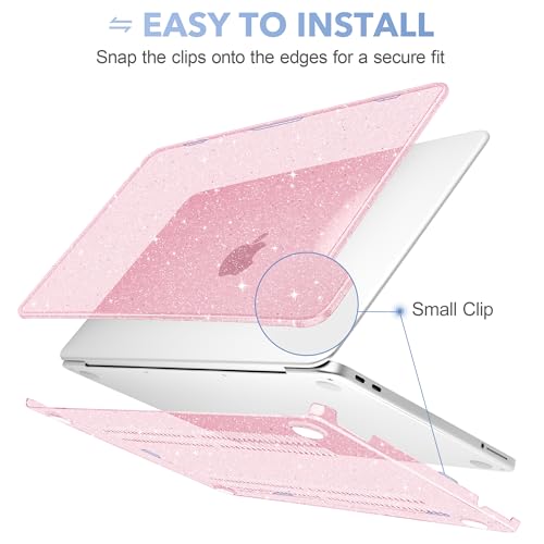 Image of May Chen Compatible with MacBook Neo 13 inch Model A3404 2026 Release, Slim & Lightweigh Frosted Finish Protective Case with Keyboard Cover&Screen Protector, Glitter Pink