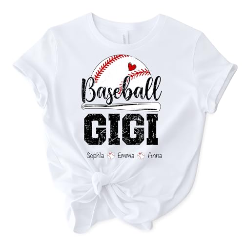Personalized Baseball Gigi Shirt for Women, Custom Game Day Tee with Kids’ Names, Distressed Bat Design for Mom and Grandma (S1)
