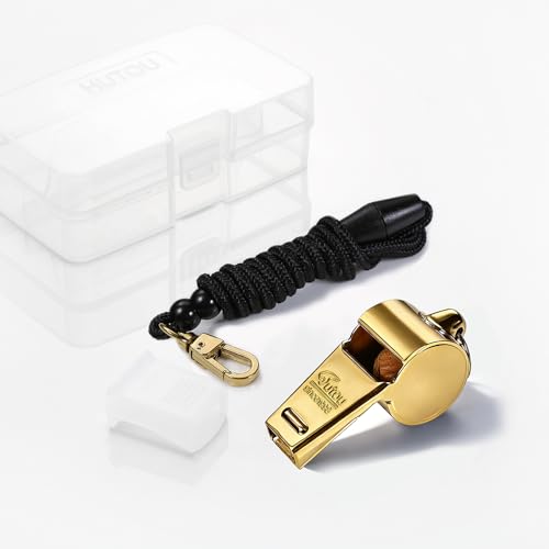 Silbato deportivo de latón HUTOU L6026 con cordón negro miniatura 1