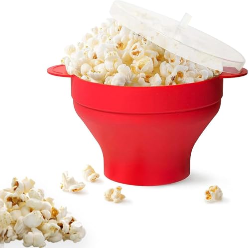 Micro-ondes à pop-corn, machine à pop-corn en silicone pour micro-ondes, récipient à pop-corn pliable en silicone, pop-corn pliable sans BPA, pour la maison, la fête, la cuisine, rouge