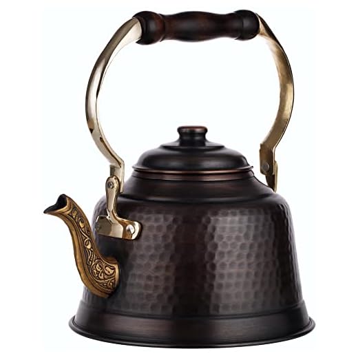 DEMMEX Heavy Gauge 1mm Thick Hammered Copper Tea Pot Kettle Stovetop Teapot (Antiqued Copper)