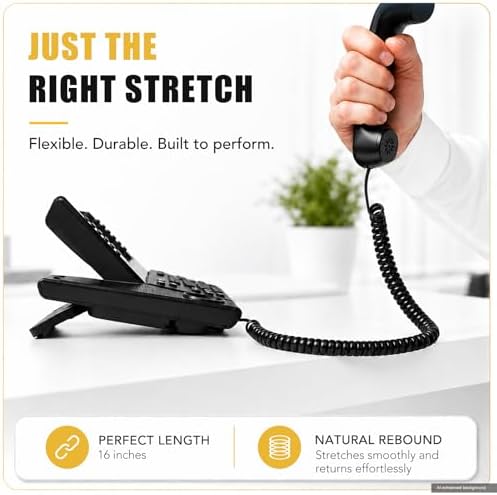 Comtrue Telephone Cord, Phone Cord, handset Cord, Black, 2 Pack, Universally Compatible - 4