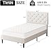 HOMBCK Twin Bed Frames for Kids, Upholstered Platform Bed Frame Twin Size with Tufted Headboard/Wood Slats/No Box Spring Needed/Easy Assemble, White