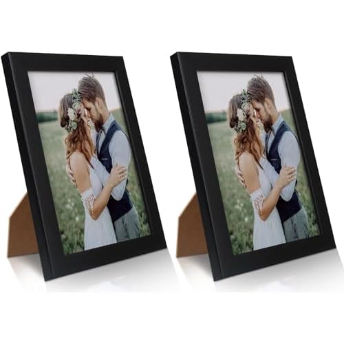 PECULA 2 Pack 5×7 Picture Frame, Black for Wall and Tabletop Display, Resistant Plastic With Clear Plexiglass for Vertical or Horizontal Display