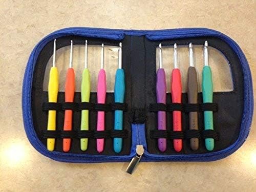 Embroidex 9 Pc Ergonomic Crochet Hooks Needles - Color Coded - Non Slip Cushioned Handles In Beautiful Case
