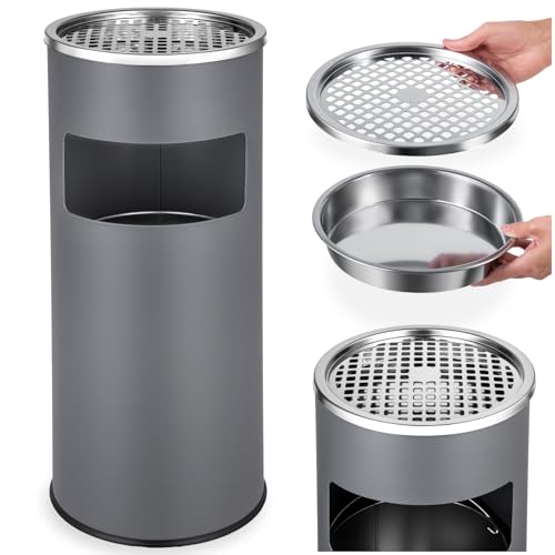 tectake® Cendrier sur pied 25 x 61 cm, Cendrier exterieur avec poubelle 30L intégrée, Seau intérieur : 12 litres, Idéal Fumoir Balcon Hôtel Restaurant...