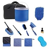 DYUEE Car Cleaning Kit Car Washing Kit 12Pcs Interior/Exterior Auto Car Care Set with Storage Bag 9L Foldable Bucket Detailing Brush Wheel Brush Wash Mitt Sponge Towel for Cars Motorcycles Bikes