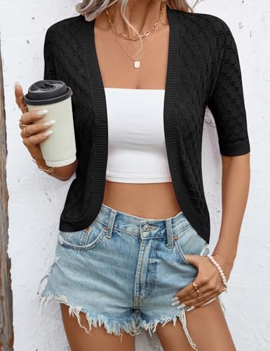 LOMON Womens Cropped Cardigan Short Sleeve Bolero Shrug Sweater Open Front Lightweight3