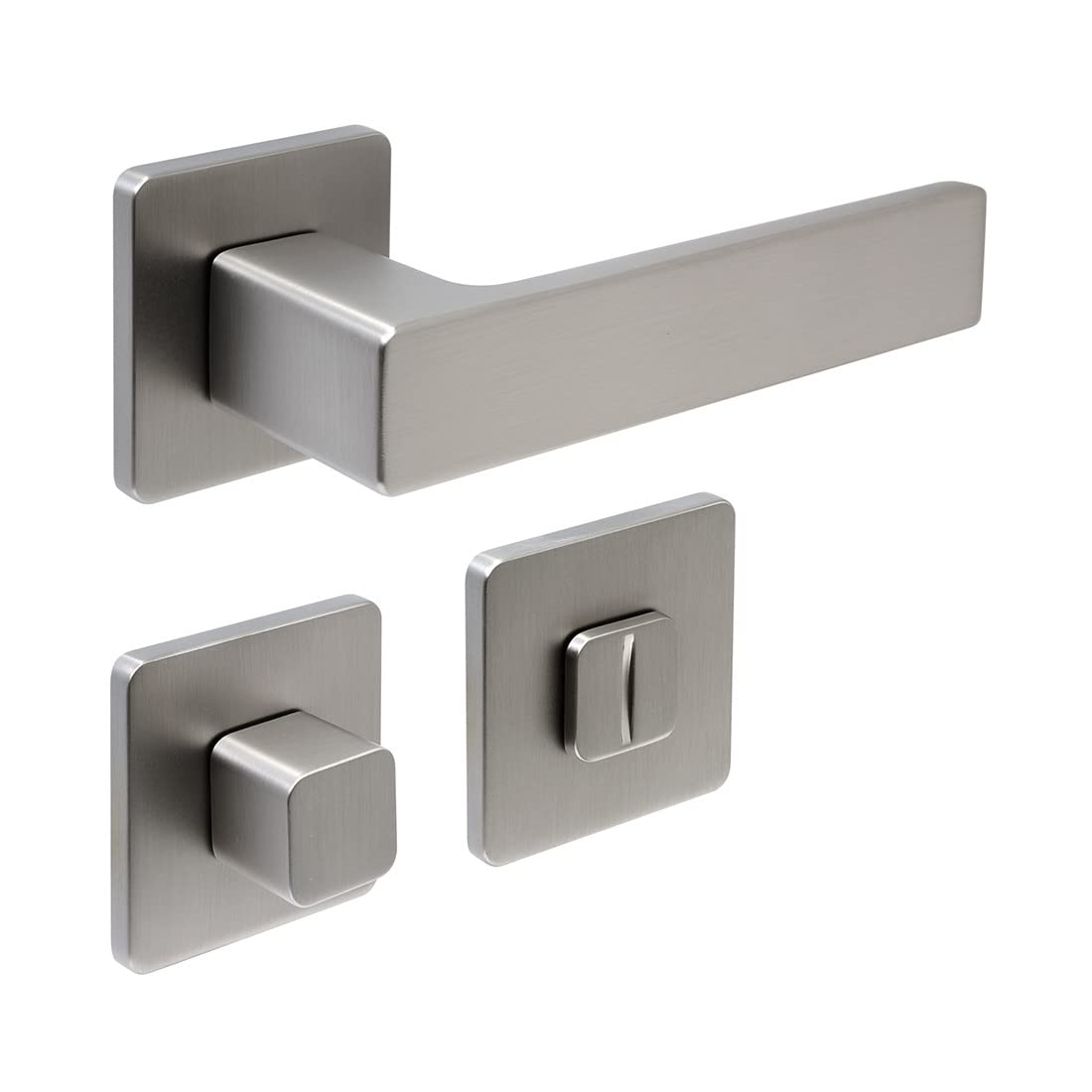 FELGNER Maniglia Bormio per per bagno e WC | maniglia per porta moderna e di alta qualità | ferramenta per porta con rosetta | per porte interne e delle camere | Nichel opaco