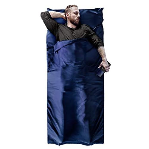 Drap de Sac de Couchage d'été en Microfibres + Compartiment pour Oreiller et Sac Transport – Léger, Grand, Compact | Camping, randonnée, Trekking et Voyages à l'extérieur | Femme, Homme, Enfant