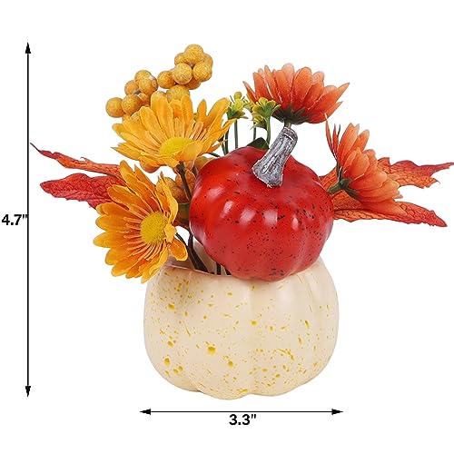 Image of winemana Fall Decorations for Home, Set of 6 Artificial Pumpkins | with Maple & Flowers, Thanksgiving Table Decor, Pumpkin Vases Centerpiece, For Kitchen Office Indoor
