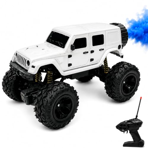 Image of Big White Remote Control Car Toy | Thar Roxx | Smoke and LED Light | Monster Truck Remote Control 4x4 | Rechargeable Car | 2.4G Remote Control | High Speed | 100m Range | Birthday Gift for Kids