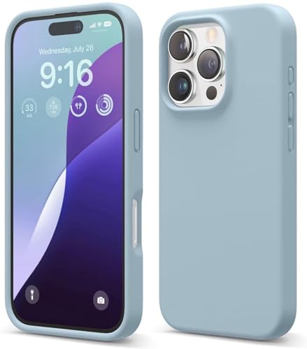 Image of Premium Liquid Silicone Case for iPhone 16 Pro - Slim Full Body Protective Back Cover with Soft Microfiber Lining, Anti-Slip Grip Scratch Resistant Phone Case (Sky Blue)