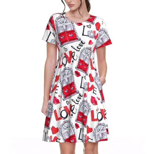 Robe d'été anti-chaleur fluide et élégante pour femme - Motif cœurs et lèvres