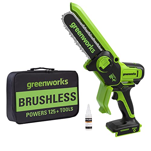 Greenworks 24V 6” Mini Chainsaw Cordless, Handheld Electric Power Chain Saw Tool Only, for Tree Trimming and Pruning