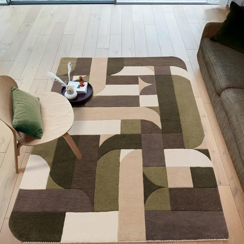 Image of Lord of Rugs New Modern Wool Rug for Luxury Homes Living Room Bedroom Dining Room Geometric Pattern Hand Tufted Carpet Soft Touch Area Rug Sage Green Medium 120x170 cm (4'x5'6")