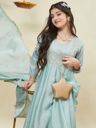 Image of Curly Tales Girls Embroidered Kurta Set with Dupatta | Festive Ethnic Wear for Girls | Stylish Suit Set for Weddings & Celebrations