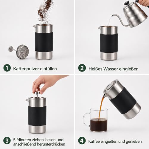 French Press 350 ml, Tragbare French Press aus Edelstahl mit Lsolierung – Bild 4
