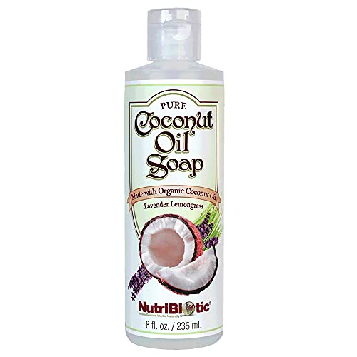 NutriBiotic Pure Coconut Oil Soap, Lavender Lemongrass, 8 Oz | Certified Organic, Unrefined, Biodegradable, Vegan & Made without GMOs, Gluten, Parabens or Sulfates | Rich, Cleansing Lather