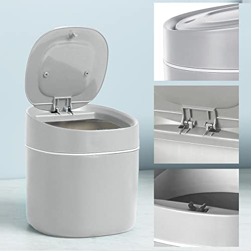 Table Trash Can, Desk Bin with Lid, Mini Cosmetic Bin, Portable Lid Removable for Bathroom Kitchen, Office (Grey 5.9×5.3 in) - Image 4