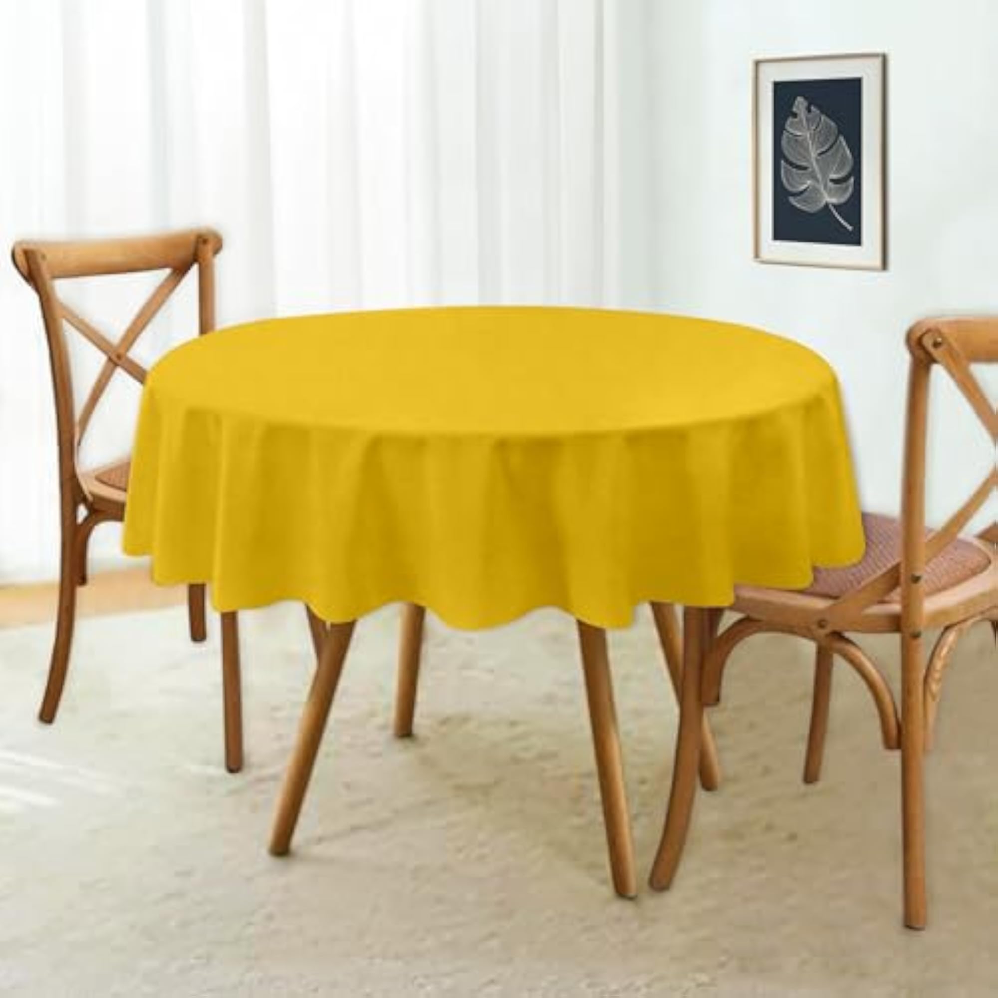 Cotton Solid Color Round Table Cloth, Yellow, Pack of 1