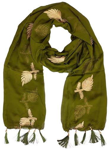Image of YOUTHQUAKE Women's Golden Patti Work Embroidered Chiffon Dupatta for Womens & Girls With Latkan