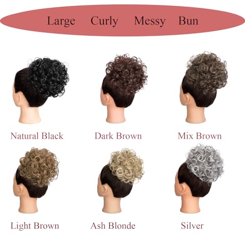 Extension de cheveux chignon synthétique bouclé marron clair pour femmes - 3