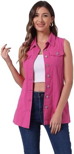 Allegra K Womens Denim Vest Sleeveless Casual Long Jean Vests
