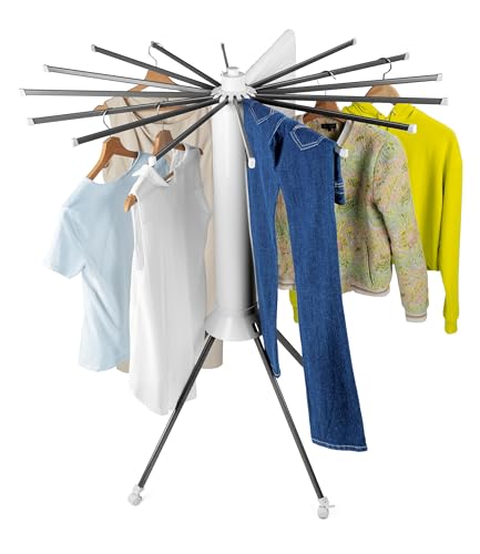 EASYmaxx Tendedero Plegable 800 con 16 Brazos, Plegable, con 16 Brazos, con Sistema, Adaptable a Espacio y cantidad de Ropa, Ahorra Espacio y Estable, con trípode de 4 pies
