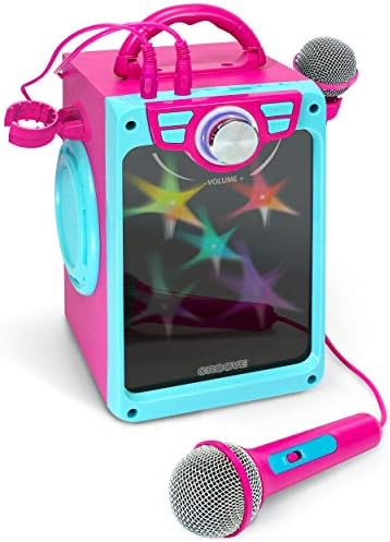 Croove Karaoke Machine for Kids | Karoke Set with 2 Microphones | Bluetooth/AUX/USB Connectivity | Pink Kareoke Machine for Girls | Portable Singing Machine with Flashing Disco Lights