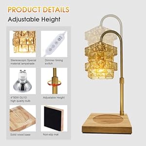 Candle warmer lamp with timer dimmable electric candle warmer with 4 light bulbs handmade crystal candle lamp wax melt warmer with wood base home decor valentines day gift gold  urban country home decor