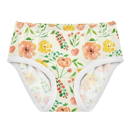 Watercolor Flowers Peach Yellow Beige Toddler Underwear Custom 2t Cotton Panties Little Girl Florals Underpants Briefs