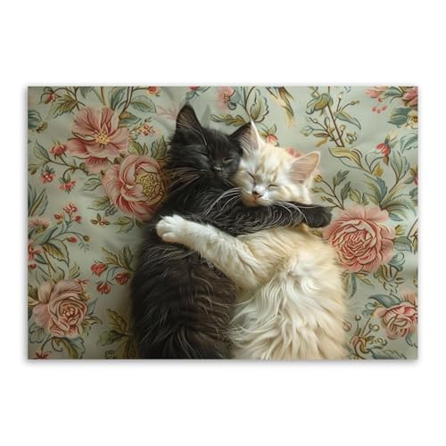 Toile chat noir blanc grand format 70x100cm sans cadre artistique