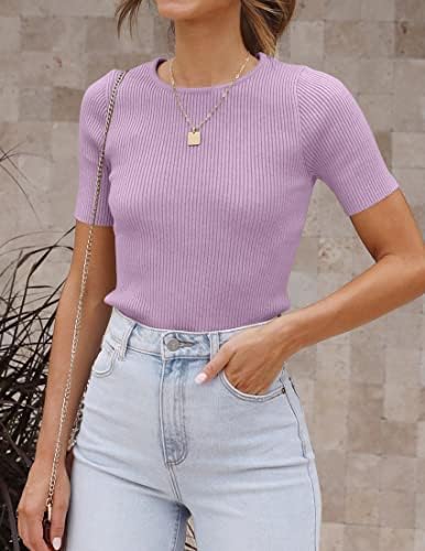 ZESICA Women's Short Sleeve Crewneck Ribbed Knit Slim Fit T Shirt 2023 Summer Basic Solid Color Tee Tops 8 ZESICA Women's Short Sleeve Crewneck Ribbed Knit Slim Fit T Shirt 2023 Summer Basic Solid Color Tee Tops