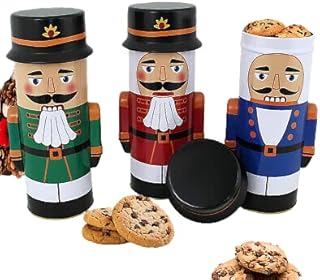 Vision4ever 1x Random Cookie Tin Jar Biscuit Christmas Santa Xmas Metal Dry Food Nutcracker Tea Coffee Useful For Christmas Storage