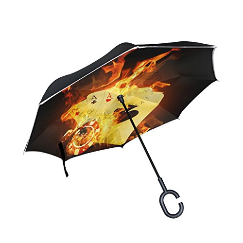 Preisvergleich Produktbild XiangHeFu Double Layer seitenverkehrt Rückseite Regenschirme Karten und Glücksspiel Chip Faltbar Winddicht UV-Schutz Big Gerade für Auto mit C-Förmigem Henkel