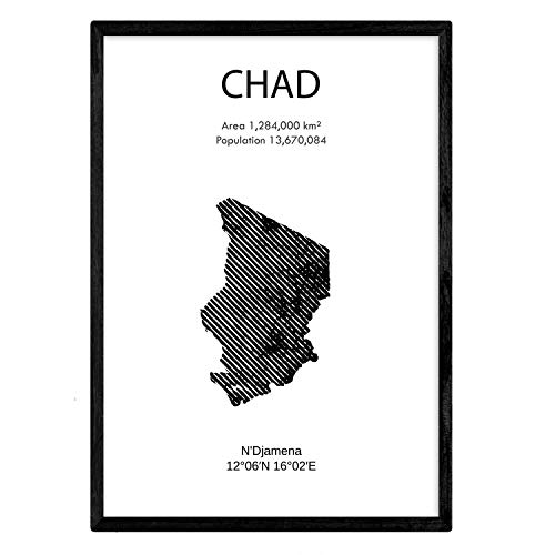 Nacnic Affiche du Tchad. Feuilles de pays et continents. format A4