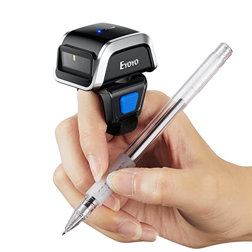 Eyoyo Mini Lector de QR de Anillo, Bluetooth 2D Escáner de Código de Barras 1D Inalámbrico, Mini Pistola de Codigo de Barras Portátil para iOS Android Supermercado Farmacia