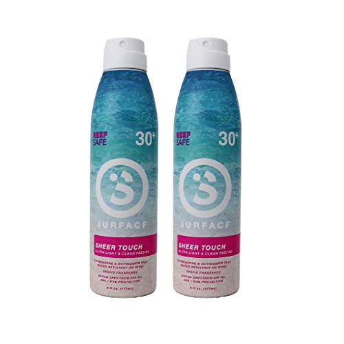 Surface Sheer Touch Spray Sunscreen - Reef Safe, Ultra-Light & Clean Feeling, Broad Spectrum UVA/UVB Protection, Cruelty & Paraben Free, Water Resistant - SPF 30, 6oz, 2 Count