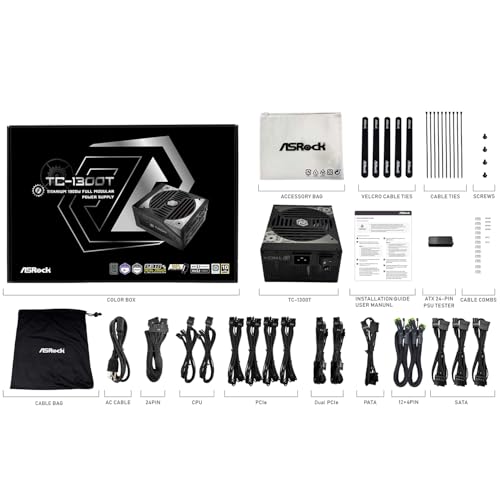 Image of ASROCK TC-1300T 1300 WATT 80 Plus Titanium ATX Fully Modular Power Supply - ATX 3.1 Compatible