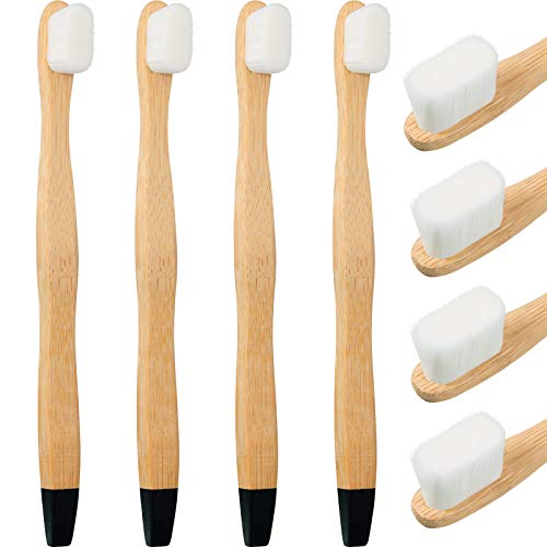 4 Pieces Extra Soft Toothbrush Biodegradable Bamboo Toothbrush 20000 Bristle Toothbrush Reusable Wooden Toothbrushes for Fragile Teeth Soft Micro-Nano Manual Toothbrush for Adult Kid Children