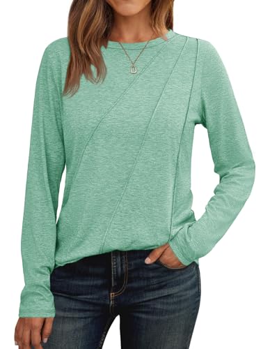 Cicy Bell Damen Langarmshirt Rundhals Oberteile Casual Falten Longshirt Einfarbig Pullover Elegant Tunika Tops Hellgrun L Cicy Bell Damen Langarmshirt Rundhals Oberteile Casual Falten Longshirt Einfarbig Pullover Elegant Tunika Tops Hellgrun L