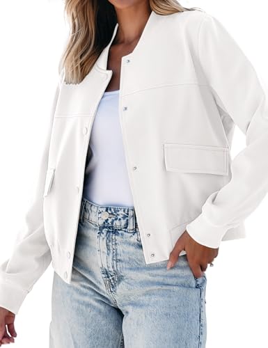 luvamia Bomber Jackets for Women Fall Casual Button Down Long Sleeves Trendy Varsity Jacket Outerwear Coat with Pockets