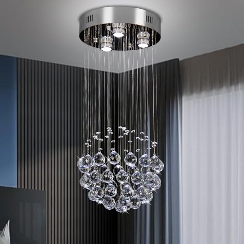 CLAIRDAI Crystal Raindrop Flush Mount Chandelier, 3 GU10 Bulbs