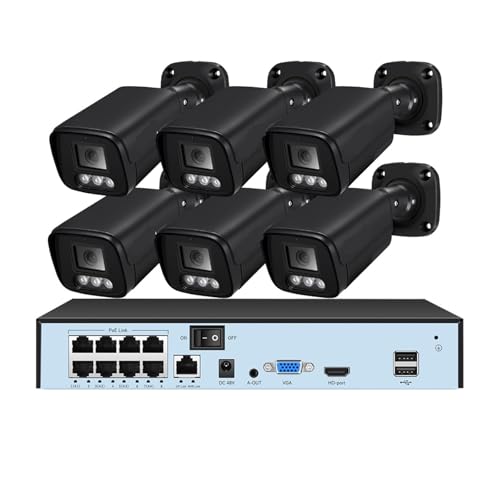 Kit De Cámara Seguridad 4K, 8 MP, PoE, IP, NVR, Grabación Audio, Visión Nocturna A Color, Videovigilancia For El Hogar(None,8CH NVR and 6 Camera)