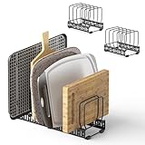 HzTinT 2PACK Cutting Board Organizer, Adjustable Divider Cutting Board Holder with Anti-slip Pads, Kitchen Cabinet Organizer for Baking Cookie Sheet Pan Bakeware Cookie, Black