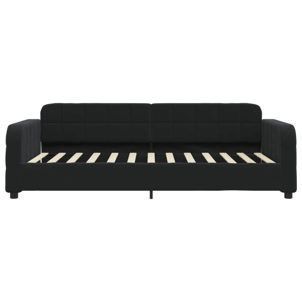 Sofa z funkcją spania czarna aksamit 90x200 cm rozkładana kanapa z materacem nowoczesna tapicerowana podwójne zastosowanie do salonu i sypialni metalowa rama i drewno gościnna dzienna z pojemnikiem