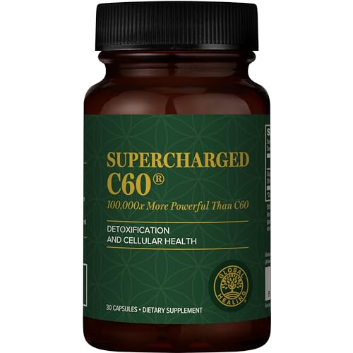 Global Healing Center Supercharged C60 - Micro-Activated Carbon Fullerene w/Organic MCT Powder 10 Times More Powerful Than Regular C60 Supplements - Helps Detoxification Aging (30 Capsules)
